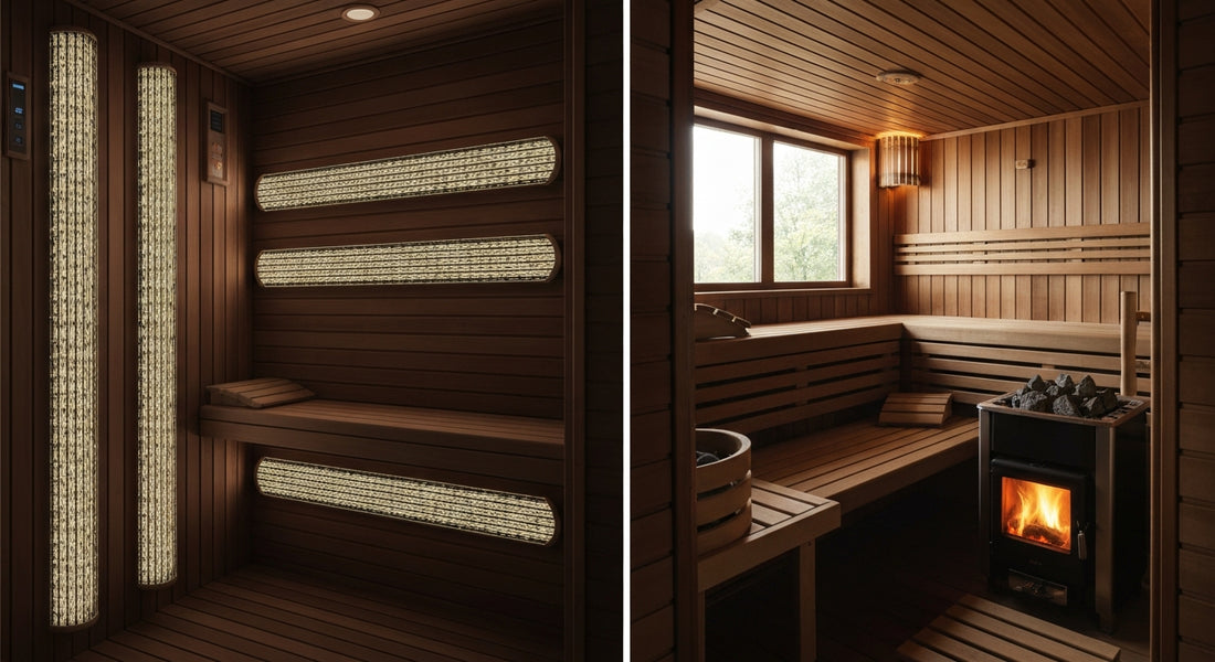 infrared vs traditional sauna - Side-by-side comparison of infrared and traditional Finnish saunas for health benefits.