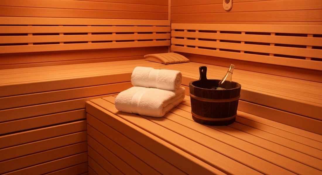 what to wear sauna - Sauna essentials and accessories laid out for a comfortable infrared sauna experience.