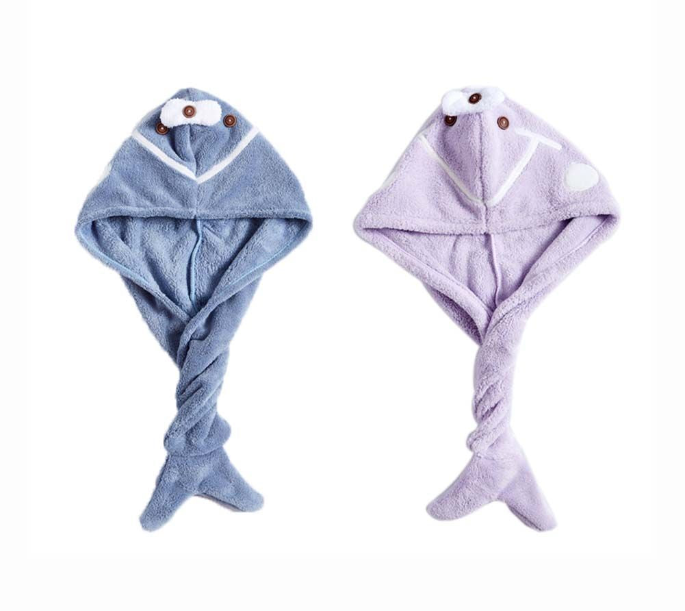 2 Pcs Cute Hair Drying Towel Microfiber Hair Turban Absorbent Water; Blue Purple - Image 1