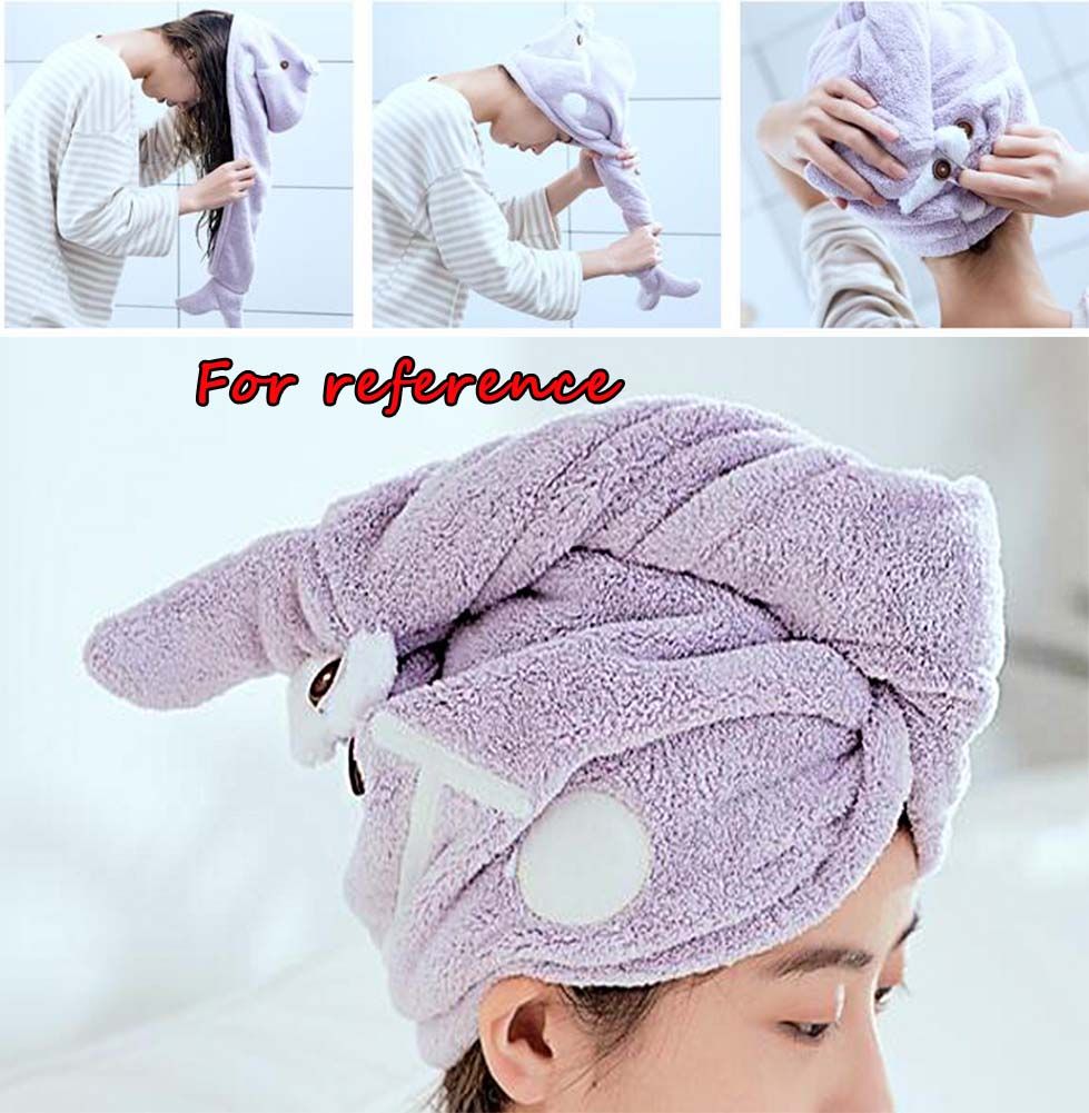 2 Pcs Cute Hair Drying Towel Microfiber Hair Turban Absorbent Water; Blue Purple - Image 2